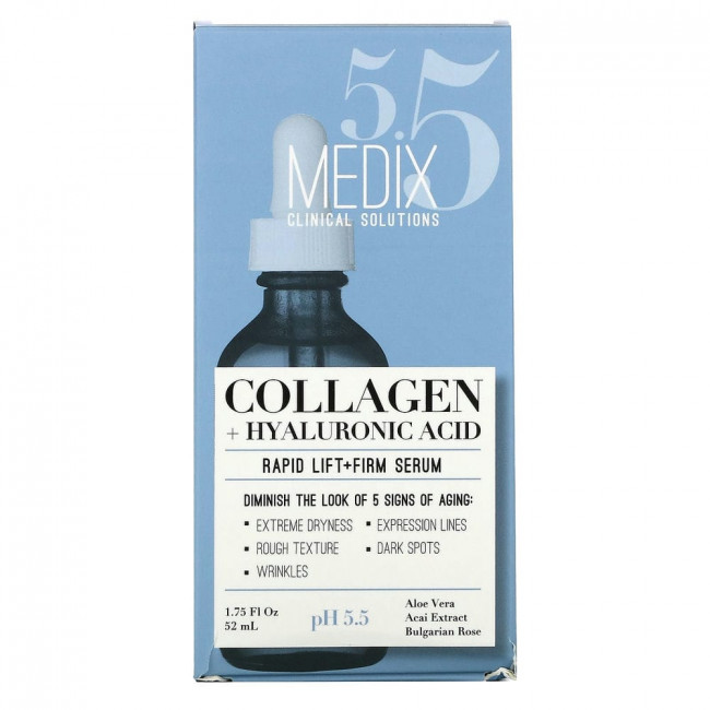Medix 5.5, Коллаген + гиалуроновая кислота, сыворотка для быстрого лифтинга и повышения упругости, 52 мл (1,75 жидк. Унции) Medix 5.5, Коллаген + гиалуроновая кислота, сыворотка для быстрого лифтинга и повышения упругости, 52 мл (1,75 жидк. Унции)