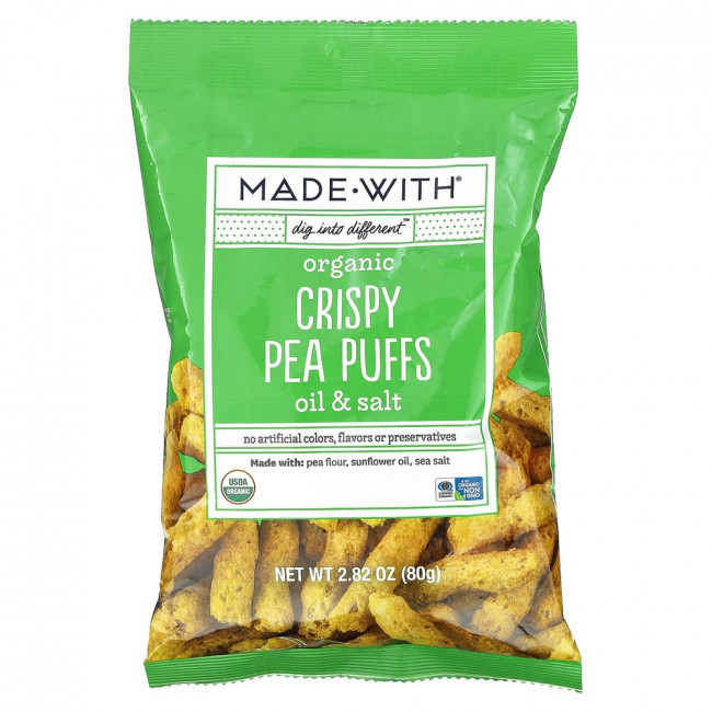 Made With, Organic Crispy Pea Puffs, Oil & Salt, 2.82 oz (80 g)