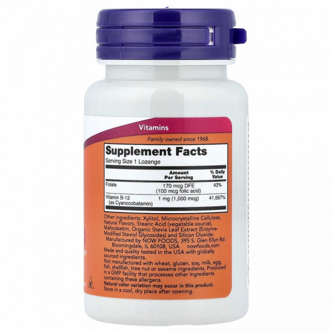 NOW Foods, витамин B12, 1000 мкг, 100 пастилок