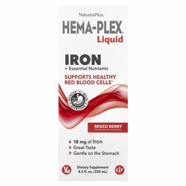 NaturesPlus, жидкое средство Hema-Plex, ягодное ассорти, 250 мл (8,5 жидк. унции) NaturesPlus, жидкое средство Hema-Plex, ягодное ассорти, 250 мл (8,5 жидк. унции)