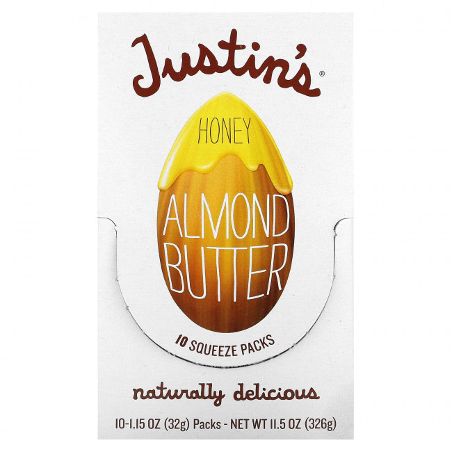 Justin's Nut Butter, Миндальное масло с медом, 10 пакетиков, 1,15 унций (32 г) каждый Justin's Nut Butter, Миндальное масло с медом, 10 пакетиков, 1,15 унций (32 г) каждый