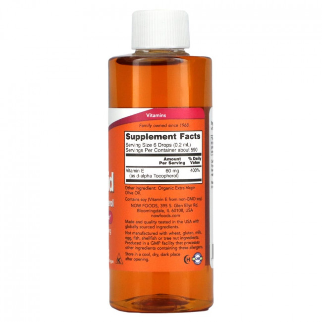 NOW Foods, натуральный витамин E в жидкой форме, 120 мл (4 жидк. унции)