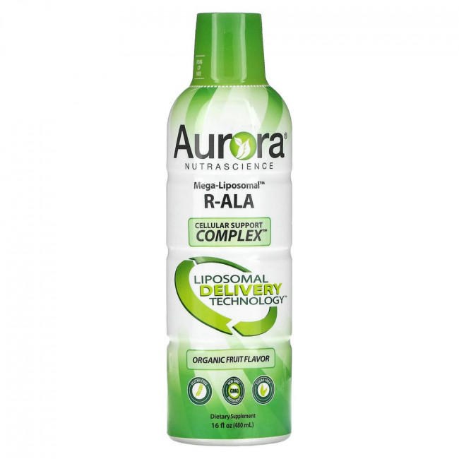 Aurora Nutrascience, Mega-Liposomal R-ALA, R-альфа липоевая кислота, со вкусом органических фруктов, 480 мл (16 жидк. унций)