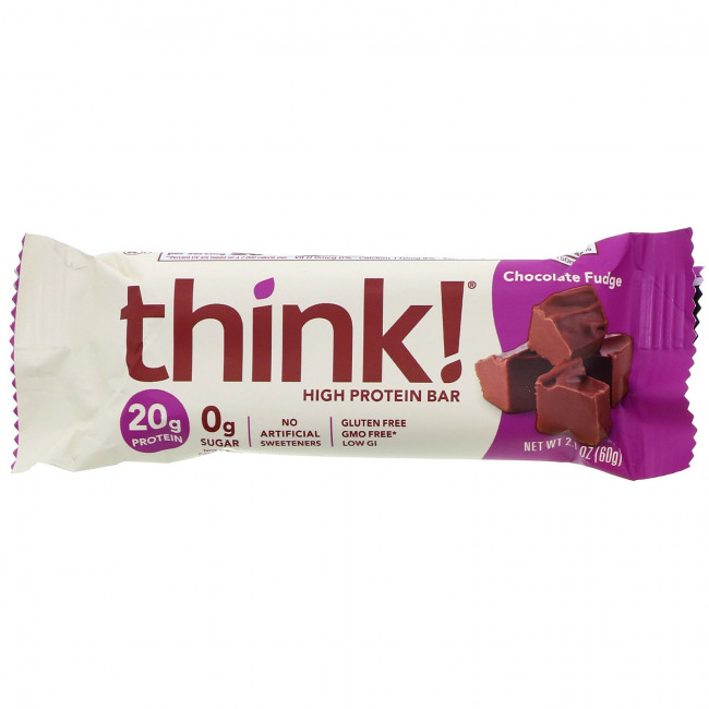 Think !, Высокопротеиновые батончики, шоколадная помадка, 5 батончиков по 60 г (2,1 унции) Think !, Высокопротеиновые батончики, шоколадная помадка, 5 батончиков по 60 г (2,1 унции)
