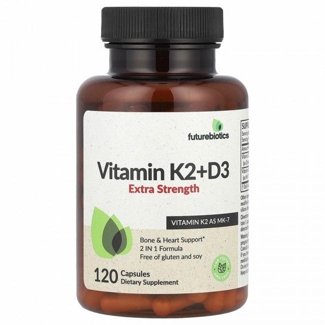 FutureBiotics, Витамин K2 + D3, с повышенной силой действия, 120 капсул