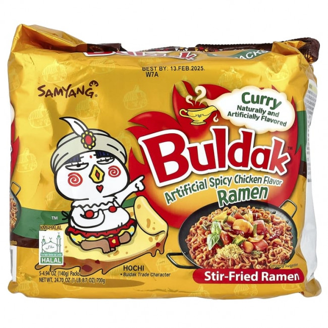 Buldak, Buldak ™, жареный рамэн, пряная курица, карри, 5 пакетиков по 140 г (4,94 унции) (Товар снят с продажи)