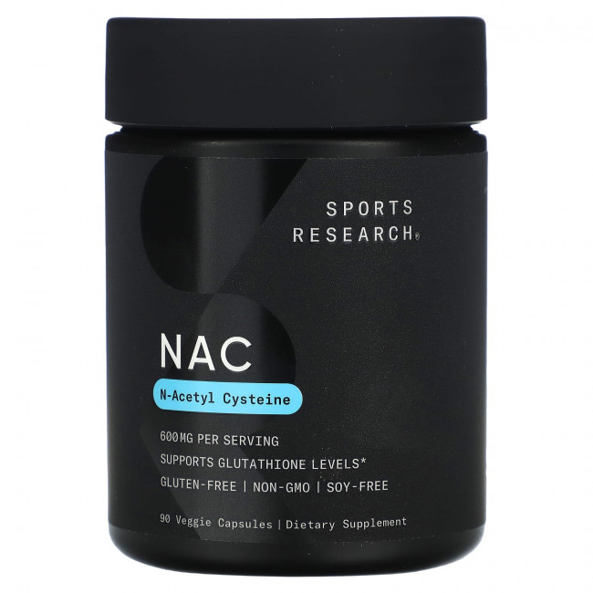 Sports Research, NAC, N-ацетилцистеин, 600 мг, 90 растительных капсул Sports Research, NAC, N-ацетилцистеин, 600 мг, 90 растительных капсул