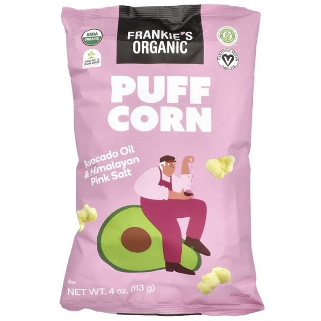 Frankie's Organic, Puff Corn, масло авокадо и розовая гималайская соль, 113 г (4 унции) Frankie's Organic, Puff Corn, масло авокадо и розовая гималайская соль, 113 г (4 унции)