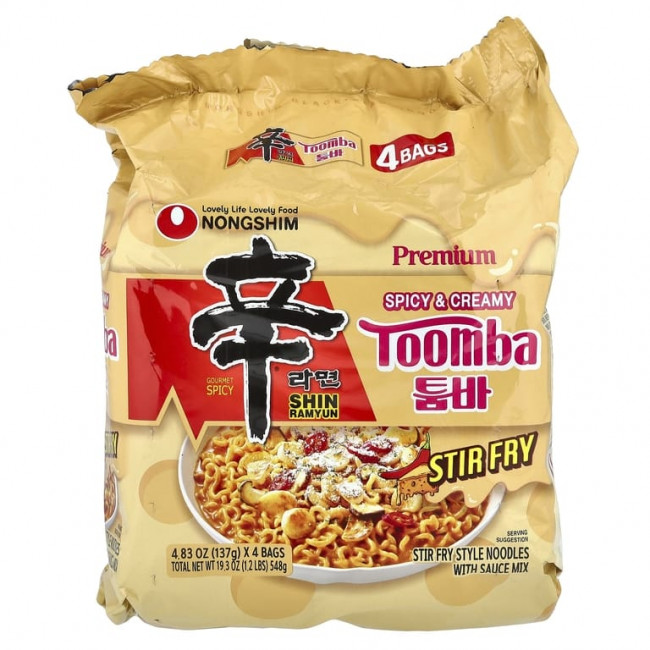 Nongshim, Премиум Shin Ramyun, тоомба, пряный и сливочный, 4 пакетика по 137 г (4,83 унции) Nongshim, Премиум Shin Ramyun, тоомба, пряный и сливочный, 4 пакетика по 137 г (4,83 унции)