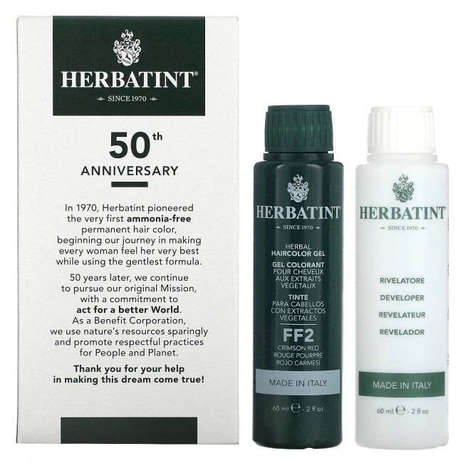 Herbatint (Antica Herbavita), Стойкая гель-краска для волос, FF2, темно-красный, 135 мл (4,56 жидк. Унции) Herbatint (Antica Herbavita), Стойкая гель-краска для волос, FF2, темно-красный, 135 мл (4,56 жидк. Унции)