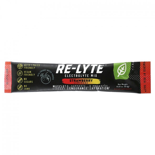 Redmond Trading Company, Re-Lyte, смесь электролитов, со вкусом клубничного лимонада, 15 стиков по 6,5 г (0,23 унции)