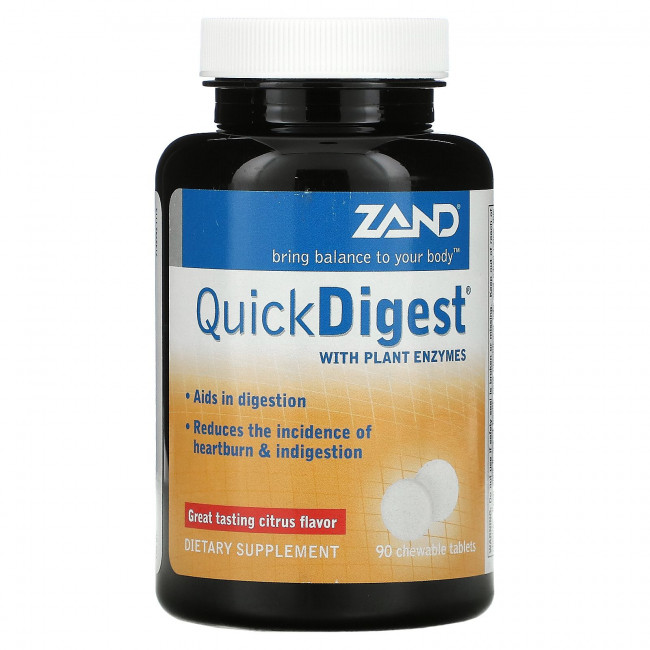 Zand, Quick Digest with растительные ферменты, цитрус, 90 жевательных таблеток
