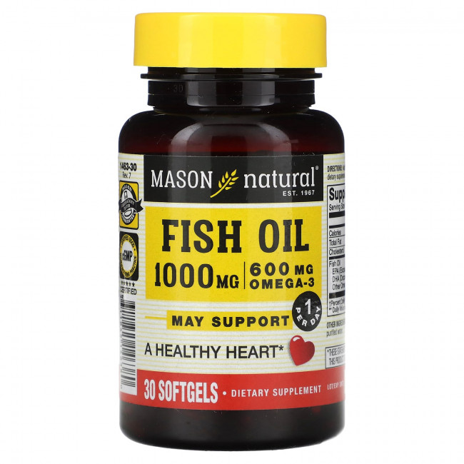 Mason Natural, Рыбий жир, 1000 мг, 30 мягких таблеток Mason Natural, Рыбий жир, 1000 мг, 30 мягких таблеток