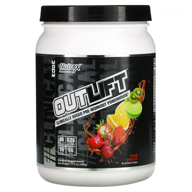 Nutrex Research, Outlift, клинически дозированный предтренировочный комплекс, фруктовый пунш, 496 г (17,5 унции) Nutrex Research, Outlift, клинически дозированный предтренировочный комплекс, фруктовый пунш, 496 г (17,5 унции)
