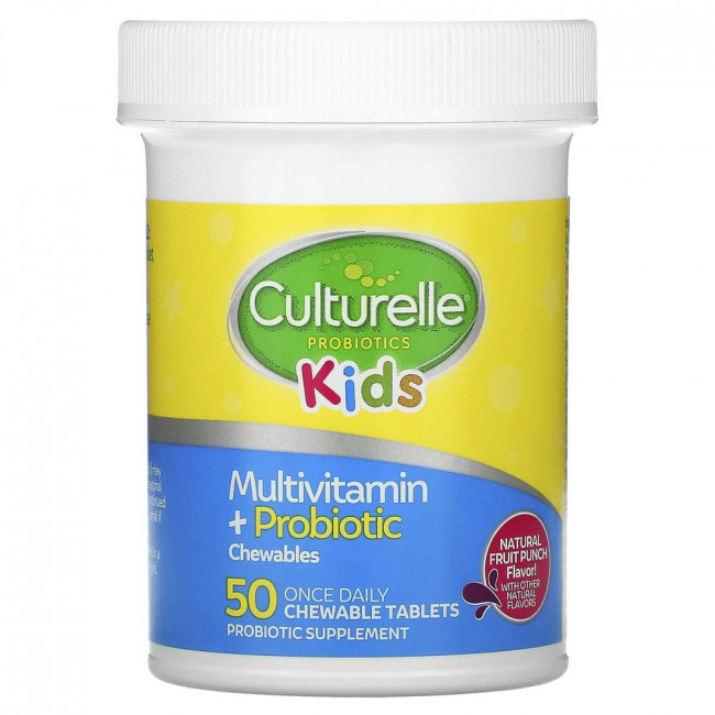 Culturelle, мультивитамины и пробиотики для детей от 3 лет, натуральный фруктовый пунш, 50 жевательных таблеток Culturelle, мультивитамины и пробиотики для детей от 3 лет, натуральный фруктовый пунш, 50 жевательных таблеток