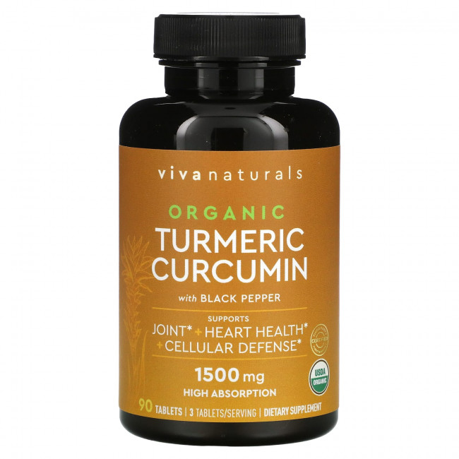 Viva Naturals, Органический куркумин из куркумы с черным перцем, 500 мг, 90 таблеток Viva Naturals, Органический куркумин из куркумы с черным перцем, 500 мг, 90 таблеток