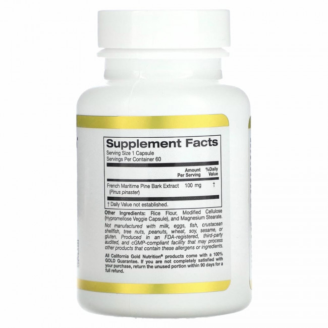 California Gold Nutrition, Oligopin, экстракт коры французской приморской сосны, 100 мг, 60 растительных капсул California Gold Nutrition, Oligopin, экстракт коры французской приморской сосны, 100 мг, 60 растительных капсул