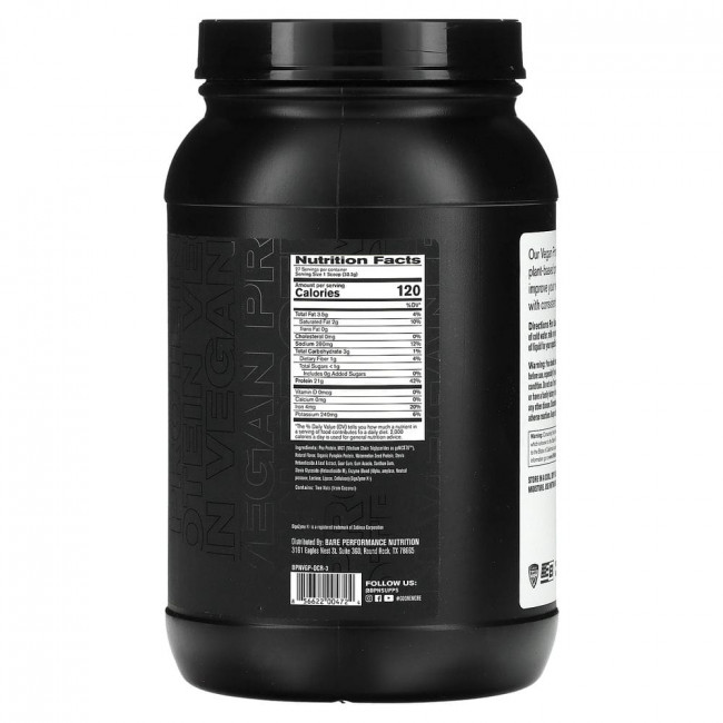 Bare Performance Nutrition, Vegan Protein, Oatmeal Cookie, 1 lb 12.9 oz (819 g)