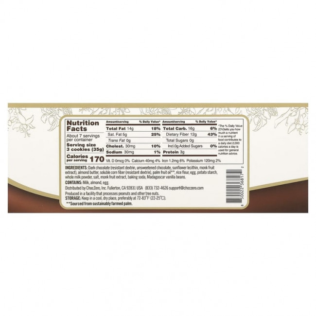 ChocZero, Premium Cookies, печенье с темным шоколадом, 20 пакетиков по 11,5 г (0,4 унции) ChocZero, Premium Cookies, печенье с темным шоколадом, 20 пакетиков по 11,5 г (0,4 унции)