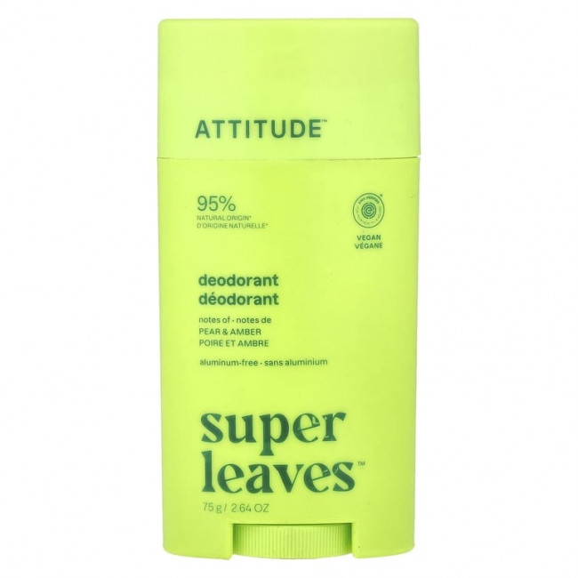 ATTITUDE, Super Leaves™, дезодорант-стик, груша и янтарь, 75 г (2,64 унции) ATTITUDE, Super Leaves™, дезодорант-стик, груша и янтарь, 75 г (2,64 унции)