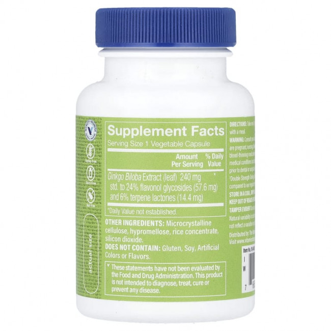 The Vitamin Shoppe, Экстракт гинкго билоба, двойная сила действия, 240 мг, 60 растительных капсул The Vitamin Shoppe, Экстракт гинкго билоба, двойная сила действия, 240 мг, 60 растительных капсул