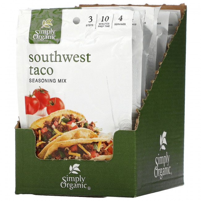 Simply Organic, Смесь приправ для тако Southwest, 12 пакетиков по 32 г (1,13 унции) Simply Organic, Смесь приправ для тако Southwest, 12 пакетиков по 32 г (1,13 унции)
