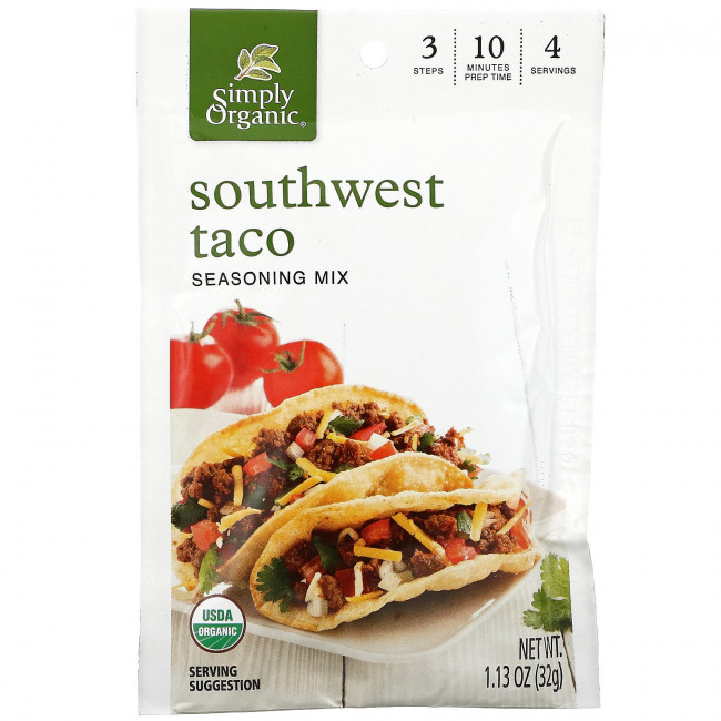 Simply Organic, Смесь приправ для тако Southwest, 12 пакетиков по 32 г (1,13 унции) Simply Organic, Смесь приправ для тако Southwest, 12 пакетиков по 32 г (1,13 унции)