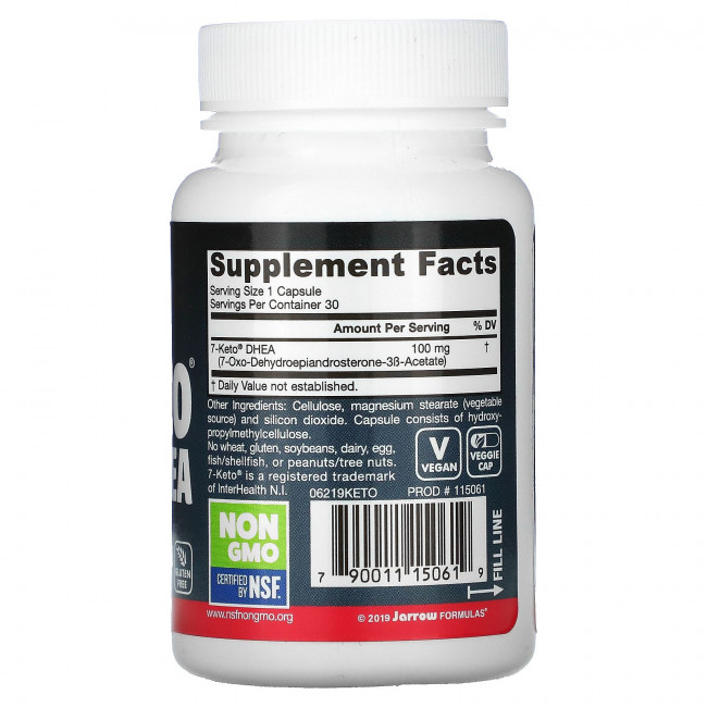 Jarrow Formulas, 7-Keto, ДГЭА, 100 мг, 30 вегетарианских капсул Jarrow Formulas, 7-Keto, ДГЭА, 100 мг, 30 вегетарианских капсул