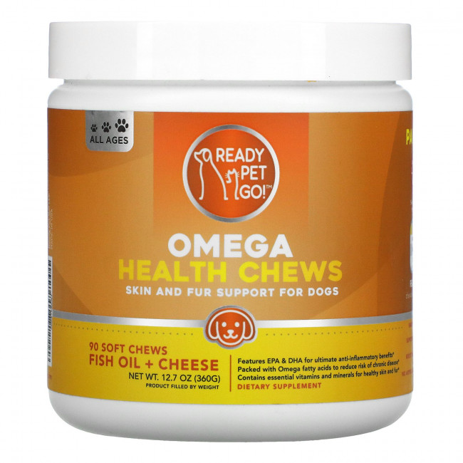 Ready Pet Go, Omega Health Chews, поддержка кожи и шерсти для собак всех возрастов, рыбий жир + сыр, 90 мягких жевательных таблеток Ready Pet Go, Omega Health Chews, поддержка кожи и шерсти для собак всех возрастов, рыбий жир + сыр, 90 мягких жевательных таблеток