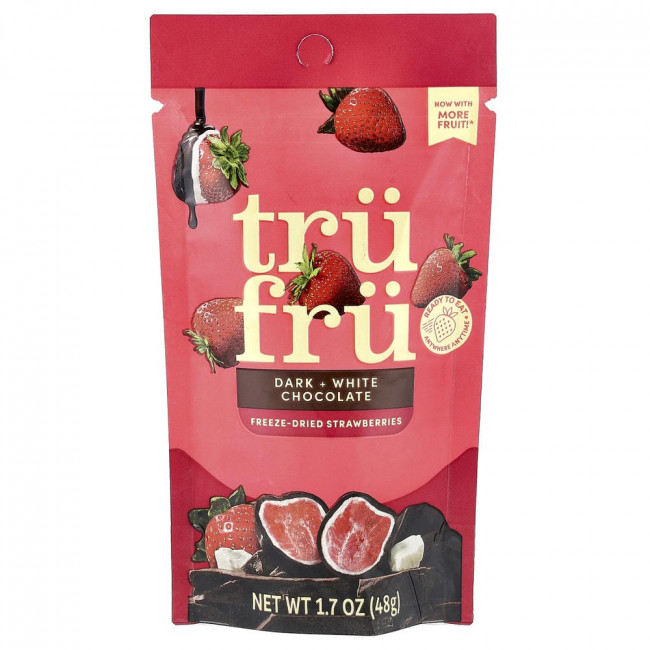Tru Fru, сублимированная клубника, темный и белый шоколад, 48 г Tru Fru, сублимированная клубника, темный и белый шоколад, 48 г