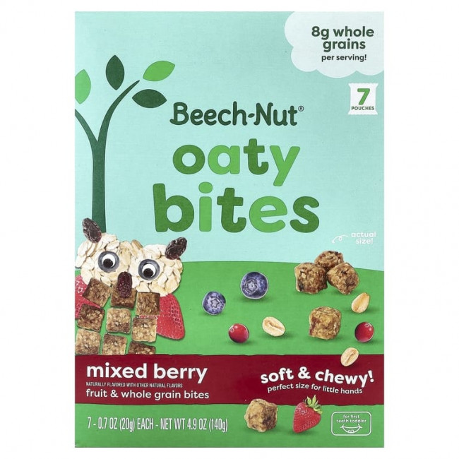 Beech-Nut, Oaty Bites, для малышей с первым прорезыванием зубов, ягодное ассорти, 7 пакетиков по 20 г (0,7 унции) Beech-Nut, Oaty Bites, для малышей с первым прорезыванием зубов, ягодное ассорти, 7 пакетиков по 20 г (0,7 унции)