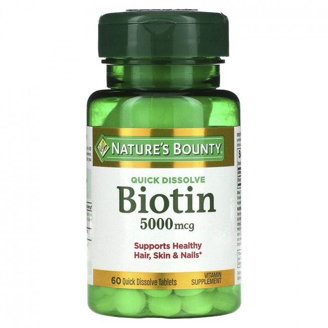 Nature's Bounty, биотин, 5000 мкг, 60 быстрорастворимых таблеток