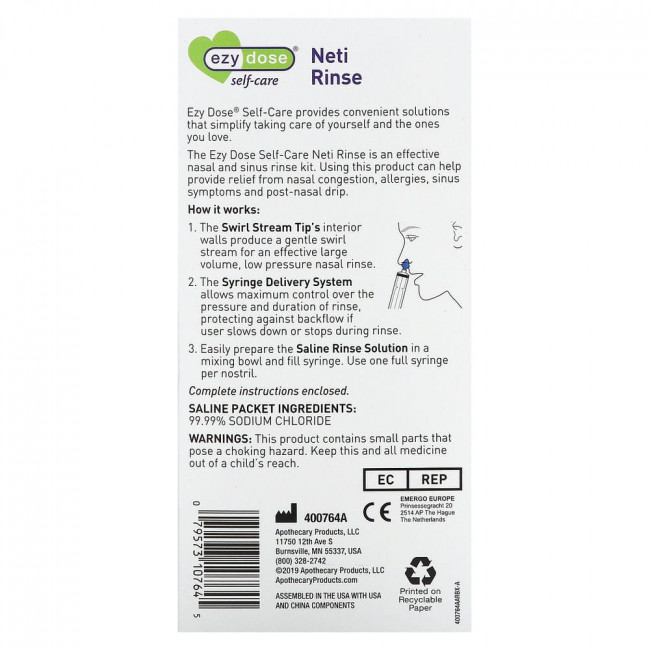 Ezy Dose, Self-Care, Neti Rinse, Nasal and Sinus Rinse Kit, 52 Piece Kit