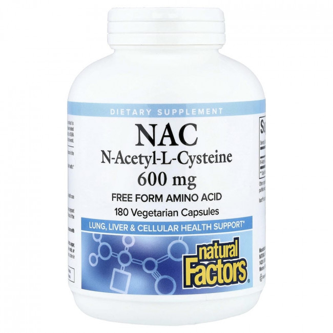 Natural Factors, NAC, 600 мг, 180 вегетарианских капсул