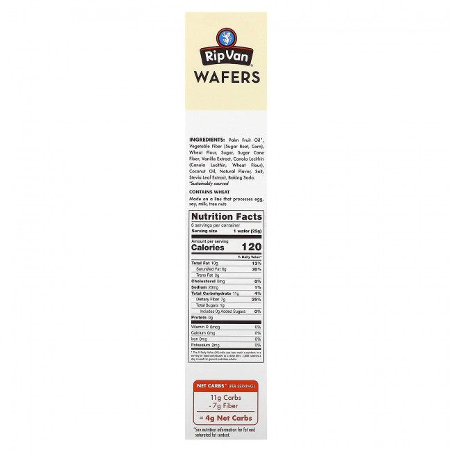 Rip Van Wafels, Ваниль, 6 пакетиков по 22 г (0,78 унции)