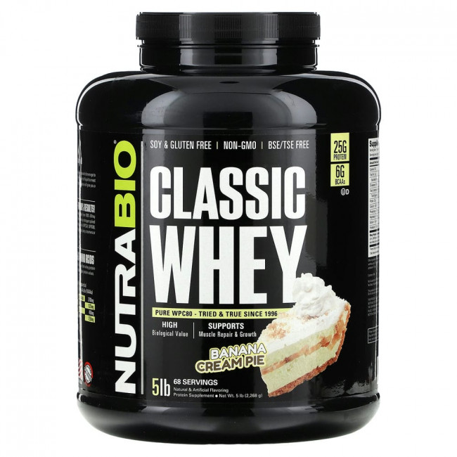 NutraBio, Classic Whey, Banana Cream Pie, 5 lb (2,268 g)