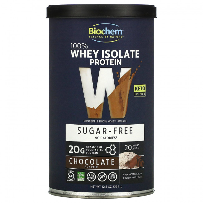 Biochem, 100% Whey Isolate Protein, Sugar Free, Chocolate Flavor, 12.5 oz (355 g) Biochem, 100% Whey Isolate Protein, Sugar Free, Chocolate Flavor, 12.5 oz (355 g)