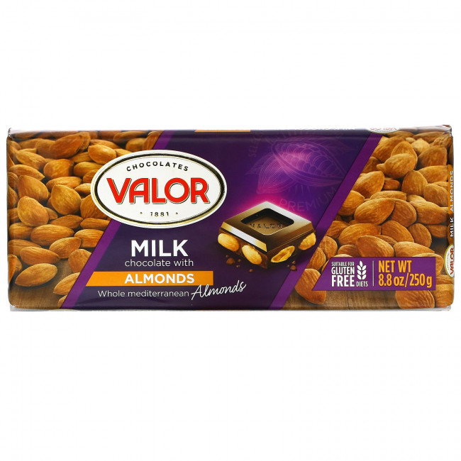 Valor, Молочный шоколад с миндалем, 250 г (8,8 унции) Valor, Молочный шоколад с миндалем, 250 г (8,8 унции)