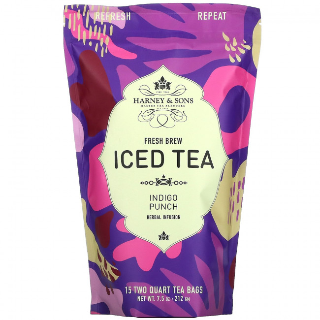 Harney & Sons, Fresh Brew Iced Tea, индиго-пунш, 15 чайных пакетиков, 212 г (7,5 унции) Harney & Sons, Fresh Brew Iced Tea, индиго-пунш, 15 чайных пакетиков, 212 г (7,5 унции)