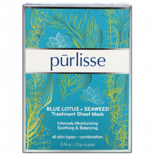 Purlisse, Blue Lotus + Seaweed, Treatment Sheet Mask, 6 Masks, 0.74 oz (21 g) Each
