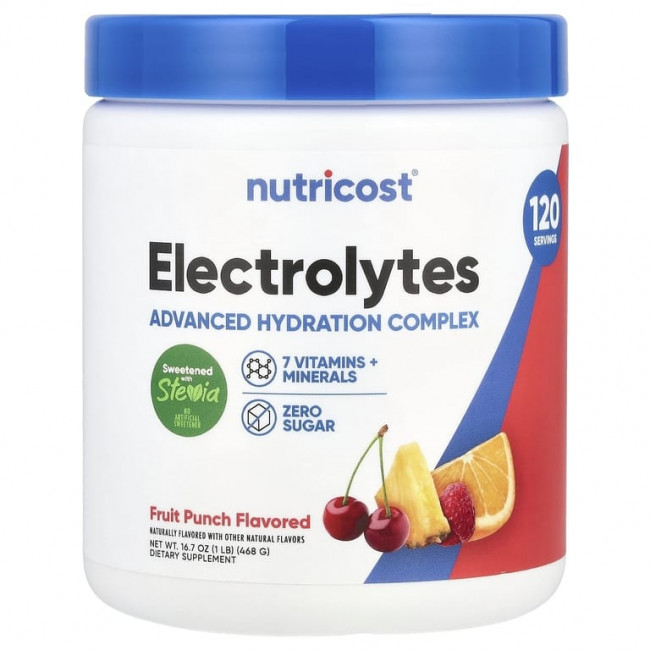 Nutricost, Электролиты, улучшенный комплекс для увлажнения, фруктовый пунш, 468 г (1 фунт) Nutricost, Электролиты, улучшенный комплекс для увлажнения, фруктовый пунш, 468 г (1 фунт)