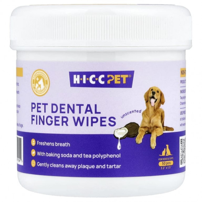 HICC Pet, салфетки для пальцев, для собак и кошек, без запаха, 50 шт. HICC Pet, салфетки для пальцев, для собак и кошек, без запаха, 50 шт.