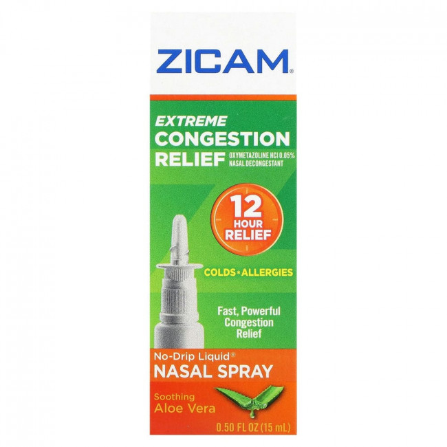 Zicam, Экстремальное облегчение заложенности носа, жидкий спрей для носа без капель, успокаивающее алоэ вера, 15 мл (0,5 жидк. Унции)
