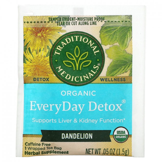 Traditional Medicinals, Organic EveryDay Detox, одуванчик, без кофеина, 16 чайных пакетиков в упаковке, 24 г (0,85 унции)