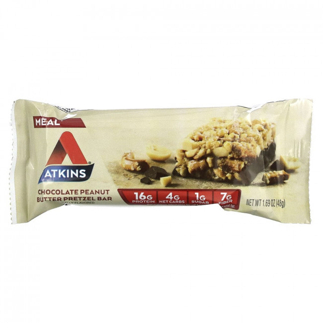 Atkins, шоколадный батончик с арахисовым маслом со вкусом претцелей, 5 батончиков, весом 48 г (1,69 унции) каждый Atkins, шоколадный батончик с арахисовым маслом со вкусом претцелей, 5 батончиков, весом 48 г (1,69 унции) каждый