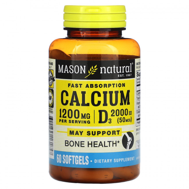 Mason Natural, Быстро усваиваемый кальций, 600 мг, 60 мягких таблеток Mason Natural, Быстро усваиваемый кальций, 600 мг, 60 мягких таблеток