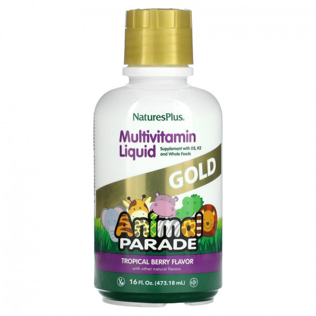 NaturesPlus, Children's Animal Parade Gold, жидкий мультивитаминный продукт, тропические ягоды, 473,18 мл (16 жидк. Унций) NaturesPlus, Children's Animal Parade Gold, жидкий мультивитаминный продукт, тропические ягоды, 473,18 мл (16 жидк. Унций)