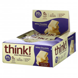 Think !, Высокопротеиновые батончики, белый шоколад, 10 батончиков по 60 г (2,1 унции)