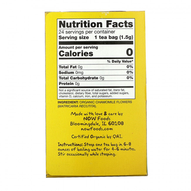 NOW Foods, Real Tea, органический чай, ромашка, без кофеина, 24 чайных пакетика, по 1,5 г NOW Foods, Real Tea, органический чай, ромашка, без кофеина, 24 чайных пакетика, по 1,5 г