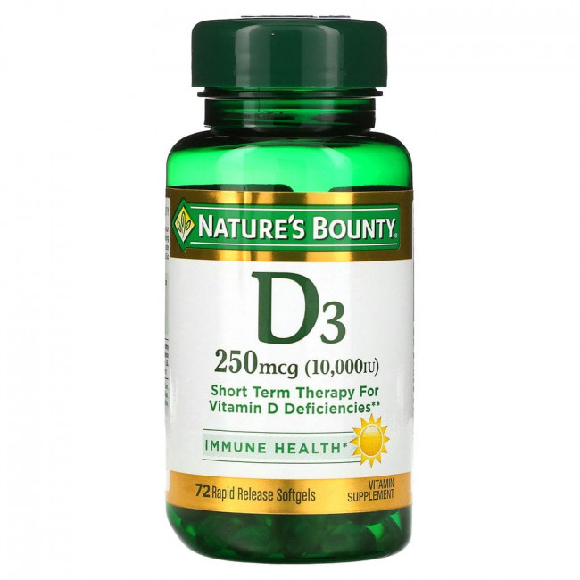 Nature's Bounty, D3, 250 мкг (10000 МЕ), 72 мягких капсул быстрого действия Nature's Bounty, D3, 250 мкг (10000 МЕ), 72 мягких капсул быстрого действия